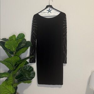 NWT Nordstrom MARINA Black sheer Long Sleeve Dress with sparkly detail